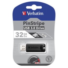 Verbatim USB flash disk, USB 3.0 (3.2 Gen 1), 32GB, PinStripe, Store N Go, czarny, 49317, USB A, z wysuwanym złączem