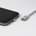 Magnetyczny klabel USB (2.0), USB A M- magnetické koncovky (typ C+lightning+microUSB), 1m, przewód okrągły w oplocie, srebrny