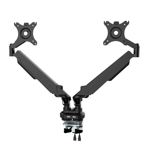 Regulowany uchwyt na 2 monitory, 2-9KG, mocowanie na zacisk, 17"-32", USB HUB, 75x75/100x100, czarny