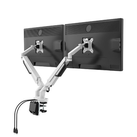 Regulowany uchwyt na 2 monitory, 2-9KG, mocowanie na zacisk, 17"-32", USB HUB, 75x75/100x100, czarny