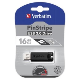 Verbatim USB flash disk, USB 3.0 (3.2 Gen 1), 16GB, PinStripe, Store N Go, czarny, 49316, USB A, z wysuwanym złączem