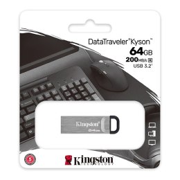 Kingston USB flash disk, USB 3.0 (3.2 Gen 1), 64GB, DataTraveler(R) Kyson, srebrny, DTKN/64GB, z oczkiem na brelok