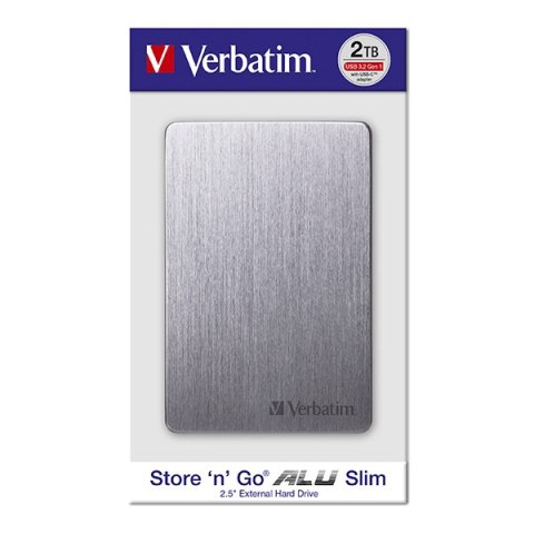 Verbatim zewnętrzny dysk twardy, Store,n,Go ALU Slim, 2.5", USB 3.0, 2TB, 53665, szary, szczotkowane aluminium