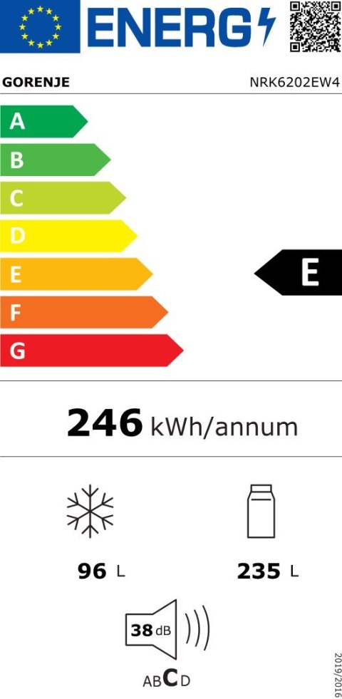 Chłodziarka | NRK6202EW4 | Klasa efektywności energetycznej E | Wolnostojąca | Kombi | Wysokość 200 cm | System No Frost | Pojem