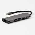 USB (3.1), USB typ C stacja dokująca 7-port, Multi, szary, All New, USB C (PD), 2x USB 3.0, TF, SD, HDMI, RJ45