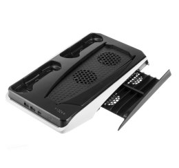 Stacjonarna stacja wielofunkcyjna dla PlayStation 5 z chłodzeniem i ładowaniem dla dwóch kontrolerów DualSense | FIXPS5-MCS-BW