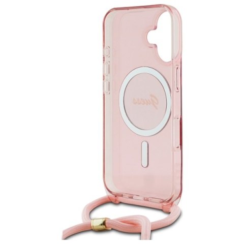 Guess GUHMP16SHCTSGNSP iPhone 16 6.1" różowy/pink hardcase Crossbody Cord Script MagSafe