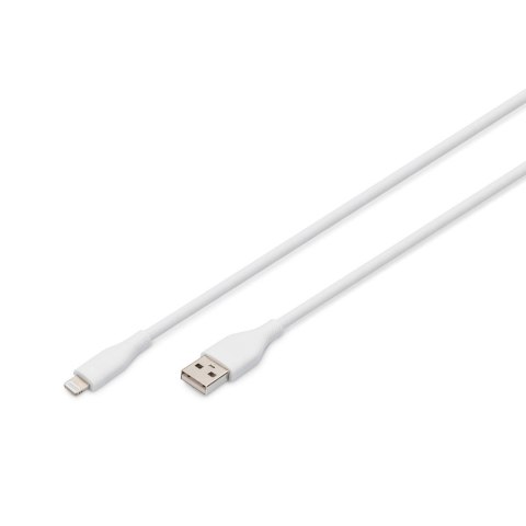 Kabel zasilający DIGITUS silikonowy USB-A - Lightning, USB 2.0 12W, certyfikat MFI, 0,5m biały