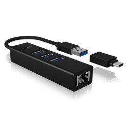 Raidsonic | 4-portowy koncentrator z USB 3.0 Type-A, Type-C, Gigabit LAN | Icy Box IB-HUB1419-LAN