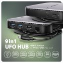 HMC-UFO Wieloportowy hub 9in1 USB-C 3.2 Gen 2 10Gbps HDMI M.2 NVMe/SATA audio PD100W microSD LAN