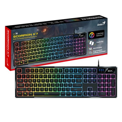 Genius GX Gaming Scorpion K7, klawiatura CZ/SK, do gry, przewodowa (USB), czarna, COPILOT