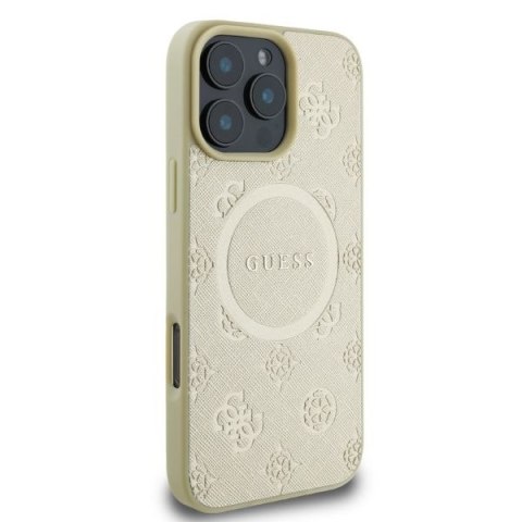 Guess GUHMP16LPSAPSMED iPhone 16 Pro 6.3" złoty/gold hardcase Saffiano Peony Classic Logo MagSafe