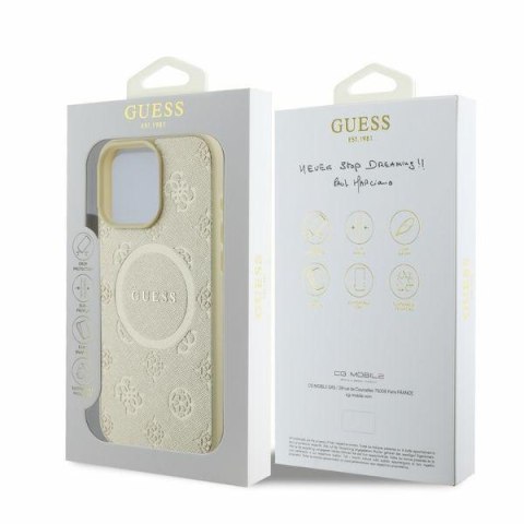 Guess GUHMP16LPSAPSMED iPhone 16 Pro 6.3" złoty/gold hardcase Saffiano Peony Classic Logo MagSafe