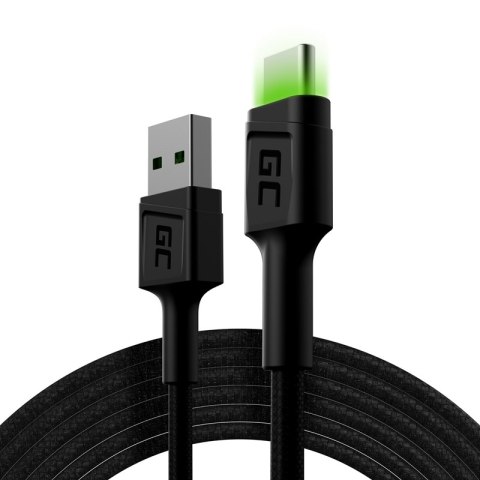 USB-C 200cm z zielonym podświetleniem LED, szybkie ładowanie Ultra Charge, QC 3.0