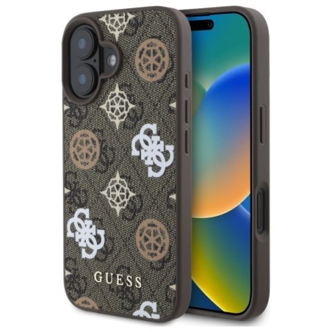 Guess GUHMP16SP4PWPW iPhone 16 6.1" brązowy/brown hardcase Peony On 4G Background MagSafe