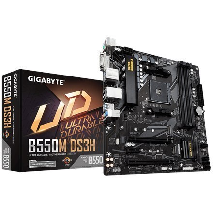 Gigabyte | B550M DS3H 1.0 | Rodzina procesorów AMD | Gniazdo procesora AM4 | DDR4 DIMM | Gniazda pamięci 4 | Liczba złączy SATA