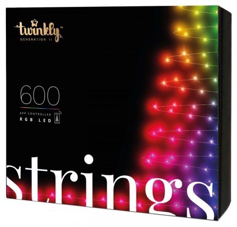 Twinkly|Strings Smart LED Lights 600 RGB (Multicolor), 48m, czarny przewód|RGB - 16M+ kolorów