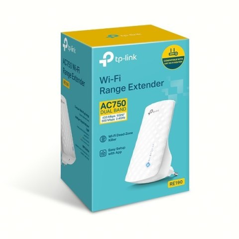 TP-LINK | RE190 | Extender | 802.11ac | 2.4GHz/5GHz | 300+433 Mbit/s | Mbit/s | Porty Ethernet LAN (RJ-45) | MU-MiMO Nie | Brak 
