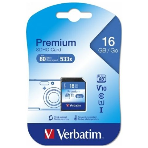 Verbatim Karta Premium U1 SDHC 16GB V10 czarny/black 43962