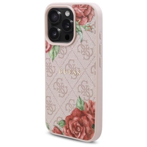 Guess GUHMP16LP4ROPEMCP iPhone 16 Pro 6.3" różowy/pink hardcase 4G Flowers Print MagSafe