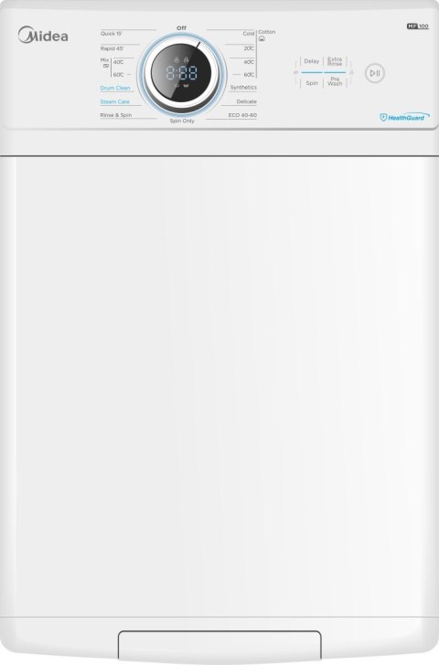 Pralka Midea | MF100T60B/W | Klasa efektywności energetycznej A | Ładowanie od góry | Pojemność prania 6 kg | 1200 obr/min | Głę