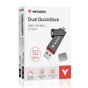 Verbatim USB flash disk, USB C a USB 3.2 Gen 1, 1000GB, Dual QuickStick, szary, 32043, USB C, z oczkiem na brelok