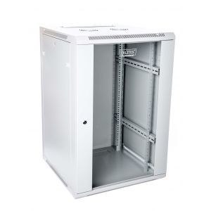 Szafa sieciowa wisząca 19" 18U rack 600x600, drzwi szyba, szary, niedzielona, złożona, 60kg