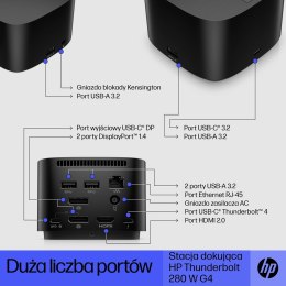 Stacja dokująca + zasilacz HP Thunderbolt Dock G4 280W z przewodem combo czarna 4J0G4AA