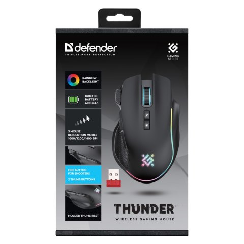Mysz bezprzewodowa, Defender THUNDER GM-213, czarna, optyczna, 1600DPI