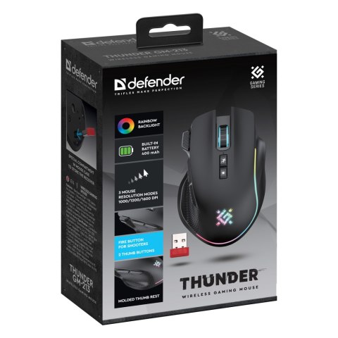 Mysz bezprzewodowa, Defender THUNDER GM-213, czarna, optyczna, 1600DPI