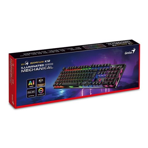 Genius GX Gaming Scorpion K12 Copilot, klawiatura CZ/SK, do gry, przewodowa (USB), czarna, mechaniczna