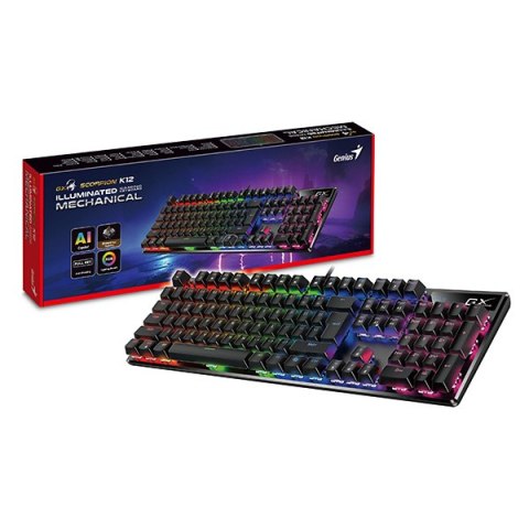 Genius GX Gaming Scorpion K12 Copilot, klawiatura CZ/SK, do gry, przewodowa (USB), czarna, mechaniczna