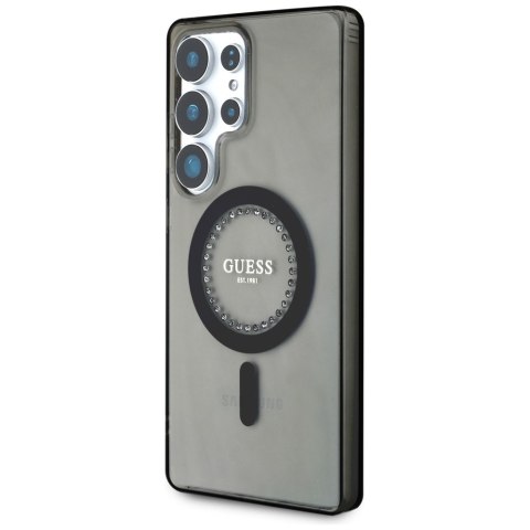 Etui Guess Rhinestones Printed Classic Logo MagSafe Samsung Galaxy S25 Ultra czarny
