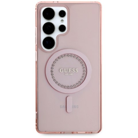 Etui Guess Rhinestones Printed Classic Logo MagSafe Samsung Galaxy S25 Ultra różowy