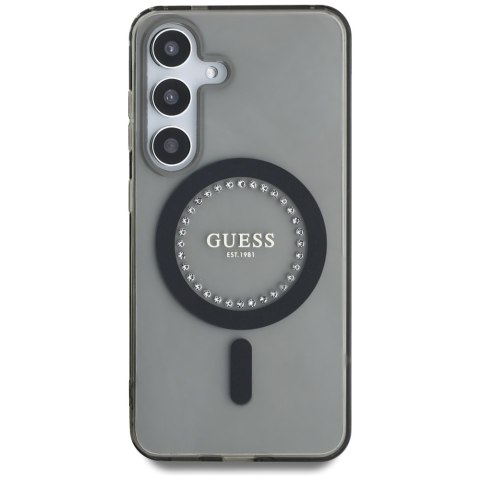 Etui Guess Rhinestones Printed Classic Logo MagSafe Samsung Galaxy S25 czarny