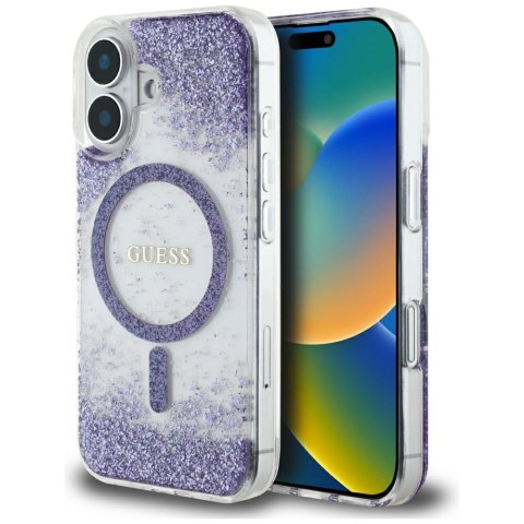 Etui Guess HC Resin Bottom Glitter do iPhone 16 MagSafe fioletowy