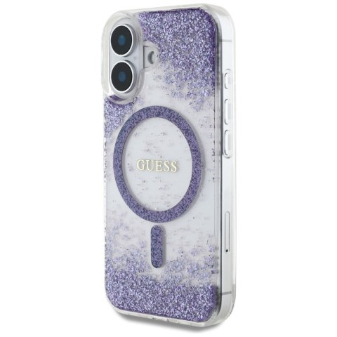 Etui Guess HC Resin Bottom Glitter do iPhone 16 MagSafe fioletowy