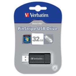 Verbatim USB flash disk, USB 2.0, 32GB, PinStripe, Store N Go, czarny, 49064, USB A, z wysuwanym złączem