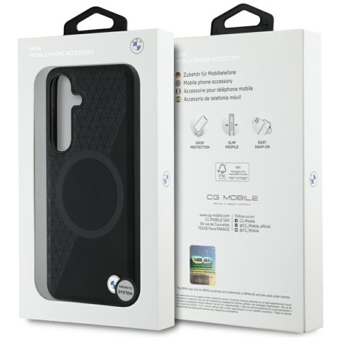 Etui BMW Leather Half Textured MagSafe do Samsung Galaxy S25 czarny