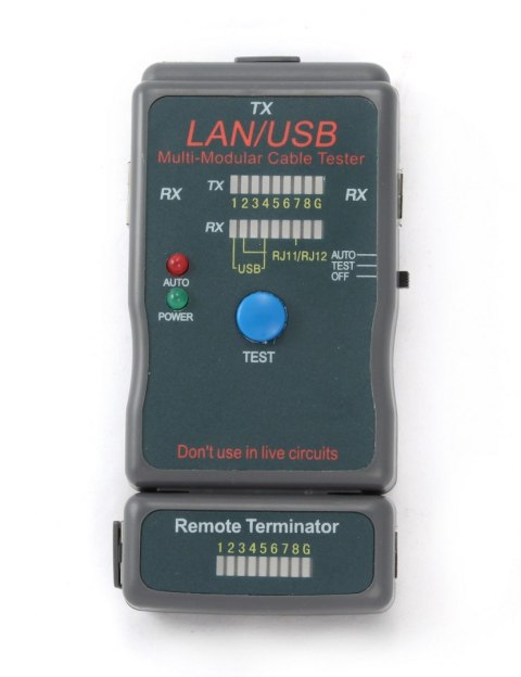 Tester kabli RJ-45, RJ-11, UTP, STP, USB AA/AB Gembird NCT-2