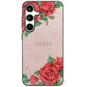 Etui Guess Leather 4G Flowers Print Metal Classic Logo MagSafe Samsung Galaxy S25 Ultra różowy