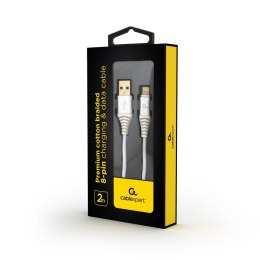 Kabel USB 2.0 (AM/8-pin lightning M) oplot tekstylny 2m biały Gembird