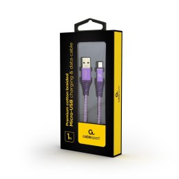 Kabel USB 2.0 (AM/microUSB M) 1m oplot tekstylny purpurowo-biały Gembird