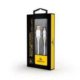 Kabel USB 2.0 (AM/microUSB M) 2m oplot tekstylny biały Gembird