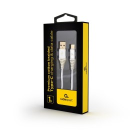 Kabel USB 2.0 - typ C (AM/CM) oplot tekstylny 1m biały Gembird