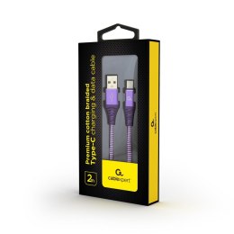 Kabel USB 2.0 - typ C (AM/CM) oplot tekstylny 2m purpurowo-biały Gembird