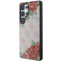 Etui Guess Leather 4G Flowers Print Metal Classic Logo MagSafe Samsung Galaxy S25 Ultra różowy