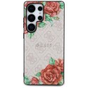 Etui Guess Leather 4G Flowers Print Metal Classic Logo MagSafe Samsung Galaxy S25 Ultra różowy