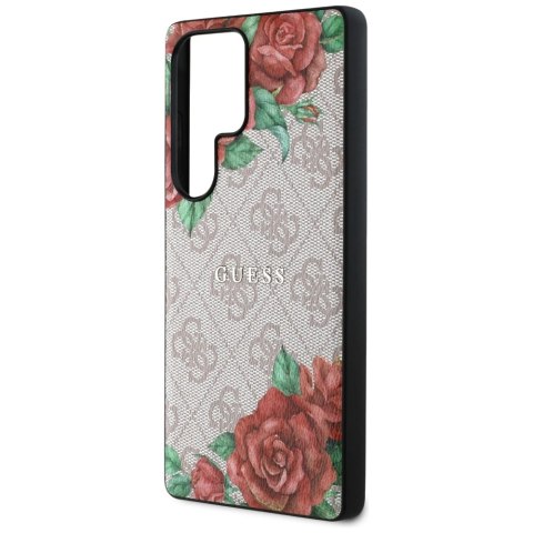 Etui Guess Leather 4G Flowers Print Metal Classic Logo MagSafe Samsung Galaxy S25 Ultra różowy