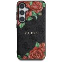 Etui Guess Leather 4G Flowers Print Metal Classic Logo MagSafe Samsung Galaxy S25 czarny